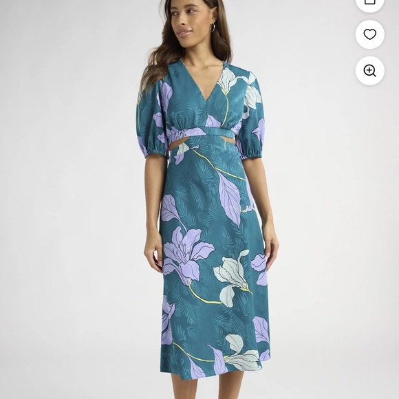 Teal and Purple Floral Midi Dress - Picture 1 of 10